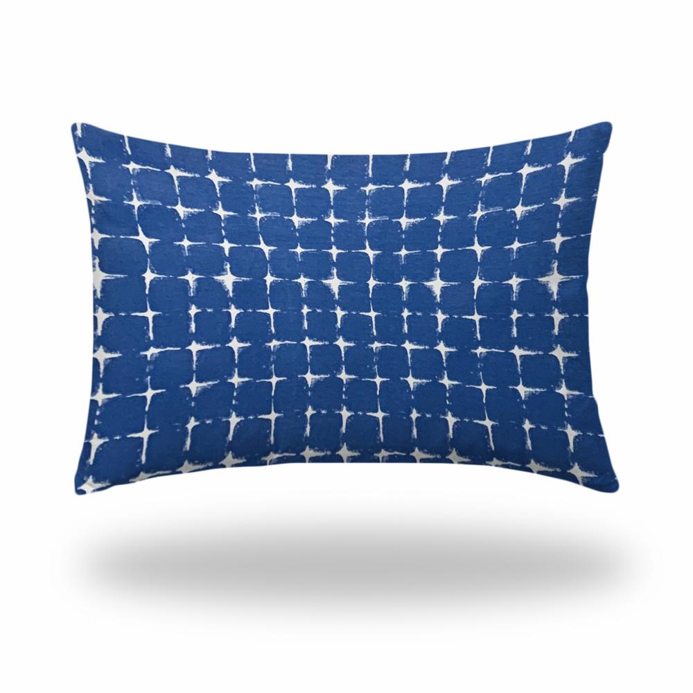 12" X 18" Blue And White Blown Seam Gingham Lumbar Indoor Outdoor Pillow. Picture 1