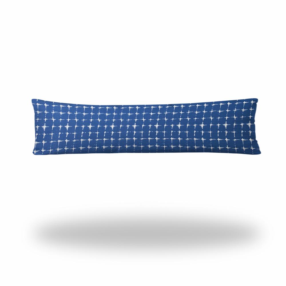12" X 48" Blue And White Blown Seam Gingham Lumbar Indoor Outdoor Pillow. Picture 1