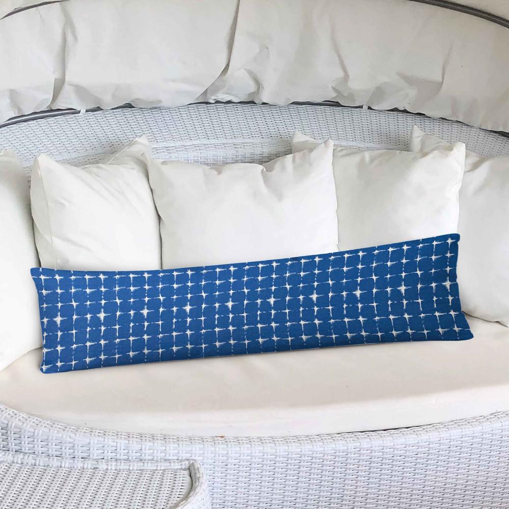 12" X 48" Blue And White Blown Seam Gingham Lumbar Indoor Outdoor Pillow. Picture 3