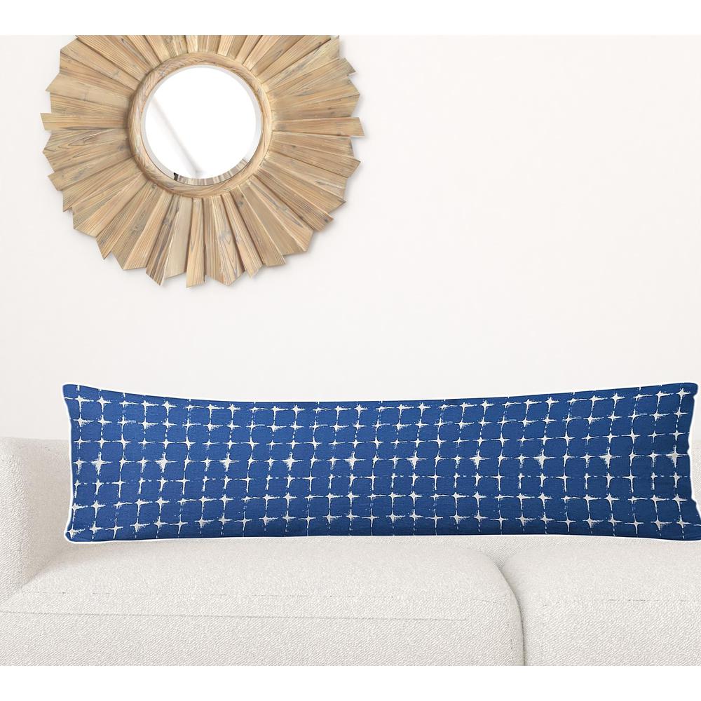 12" X 48" Blue And White Blown Seam Gingham Lumbar Indoor Outdoor Pillow. Picture 2