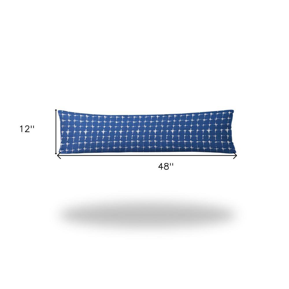 12" X 48" Blue And White Zippered Gingham Lumbar Indoor Outdoor Pillow Cover. Picture 4
