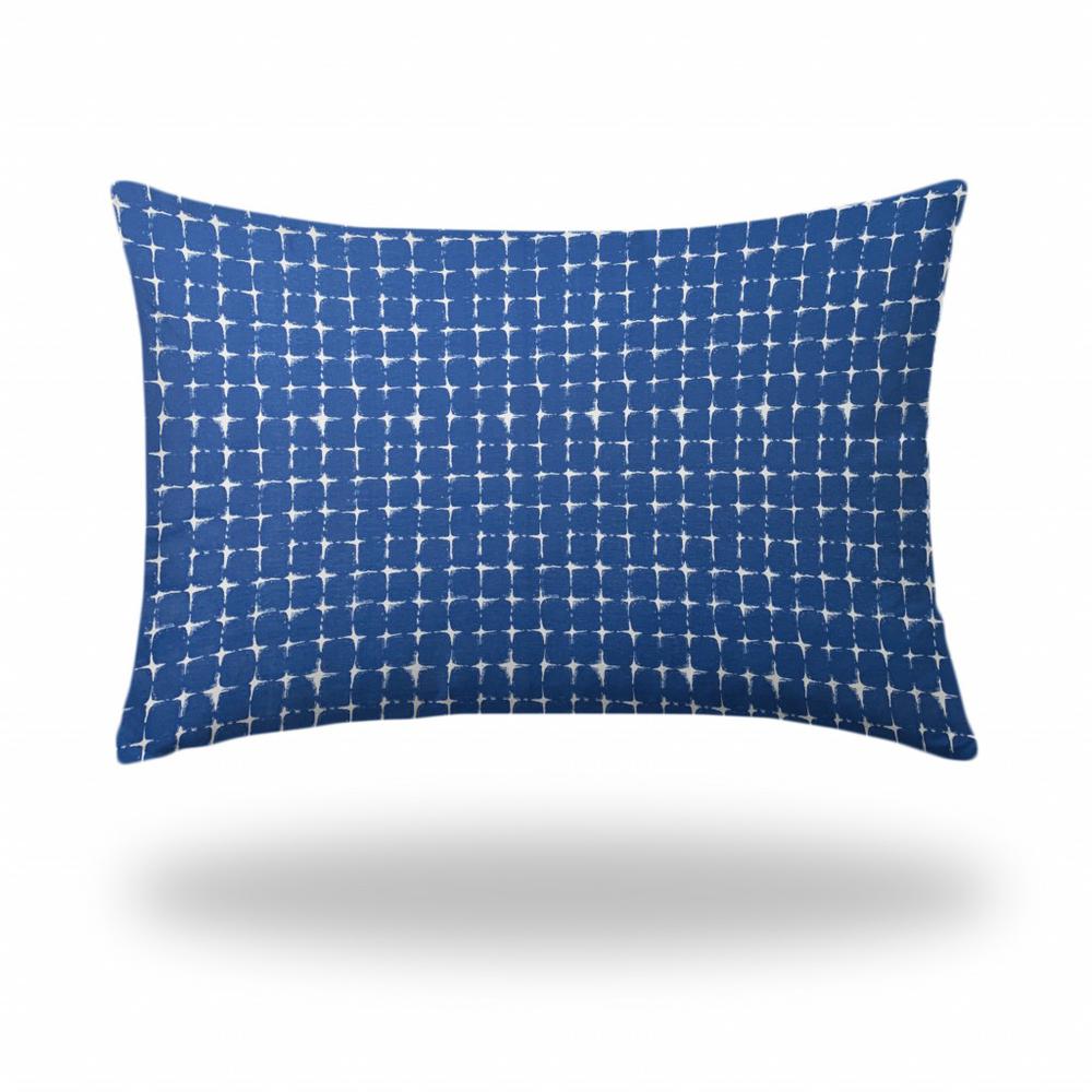 24" X 36" Blue And White Enveloped Gingham Lumbar Indoor Outdoor Pillow Cover. Picture 1