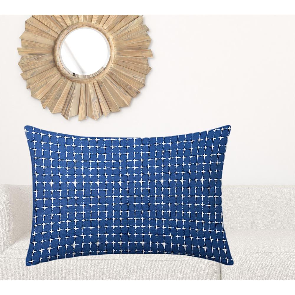 24" X 36" Blue And White Enveloped Gingham Lumbar Indoor Outdoor Pillow Cover. Picture 2