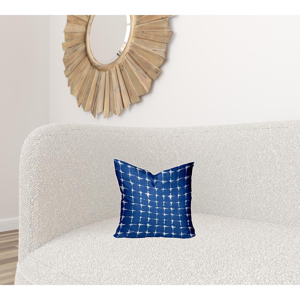 14" X 14" Blue And White Enveloped Gingham Throw Indoor Outdoor Pillow Cover. Picture 2