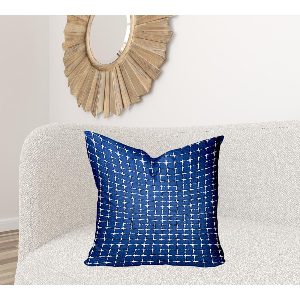 24" X 24" Blue And White Enveloped Gingham Throw Indoor Outdoor Pillow Cover. Picture 2