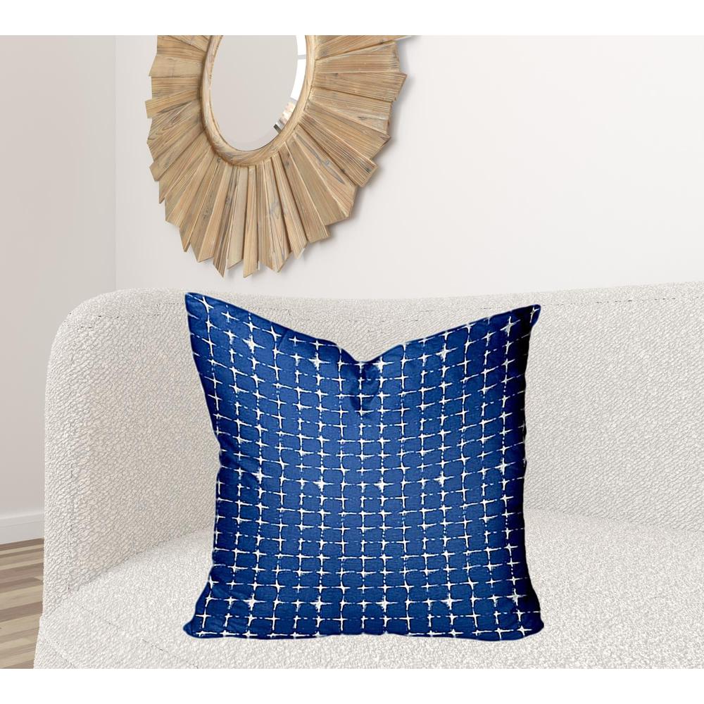 26" X 26" Blue And White Enveloped Gingham Throw Indoor Outdoor Pillow Cover. Picture 2