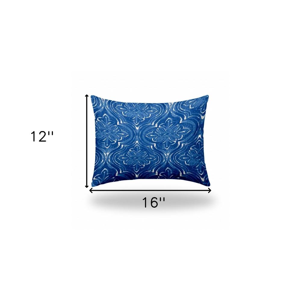12" X 16" Blue And White Blown Seam Ikat Lumbar Indoor Outdoor Pillow. Picture 4