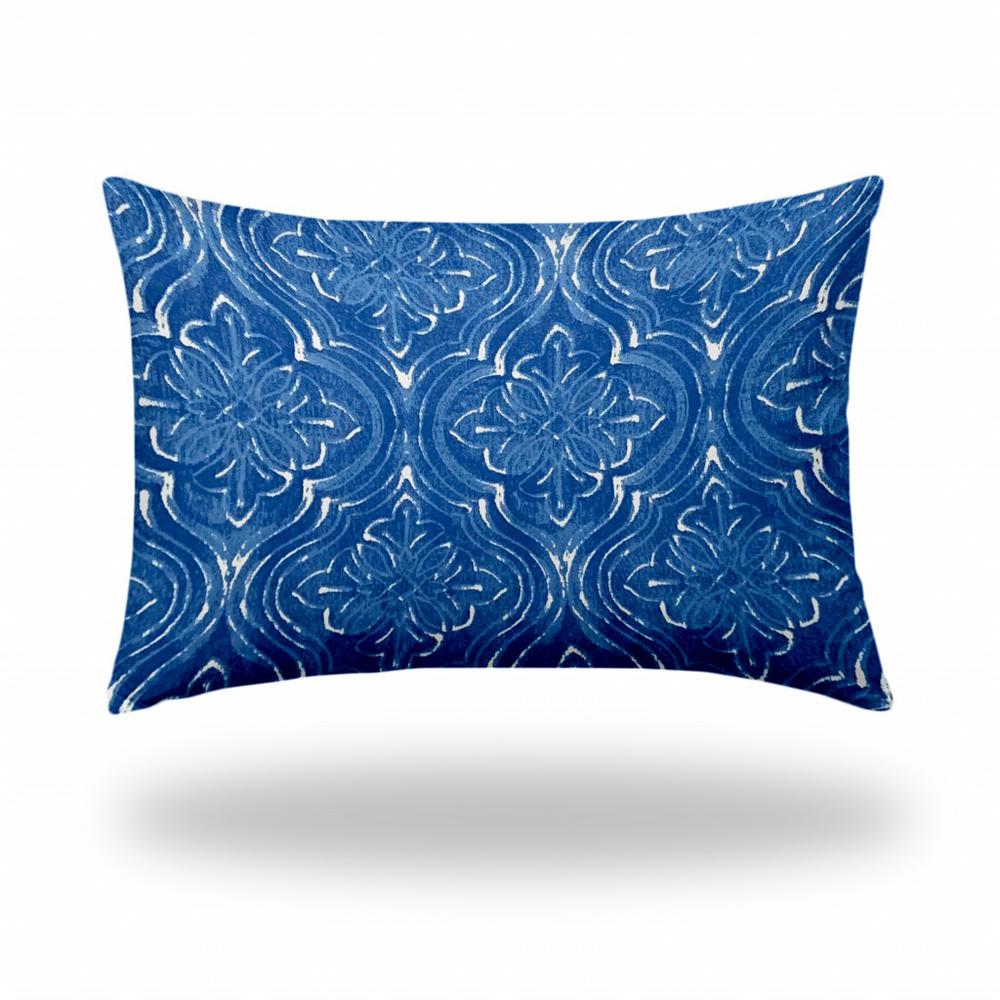 12" X 18" Blue And White Enveloped Ogee Lumbar Indoor Outdoor Pillow Cover. Picture 1