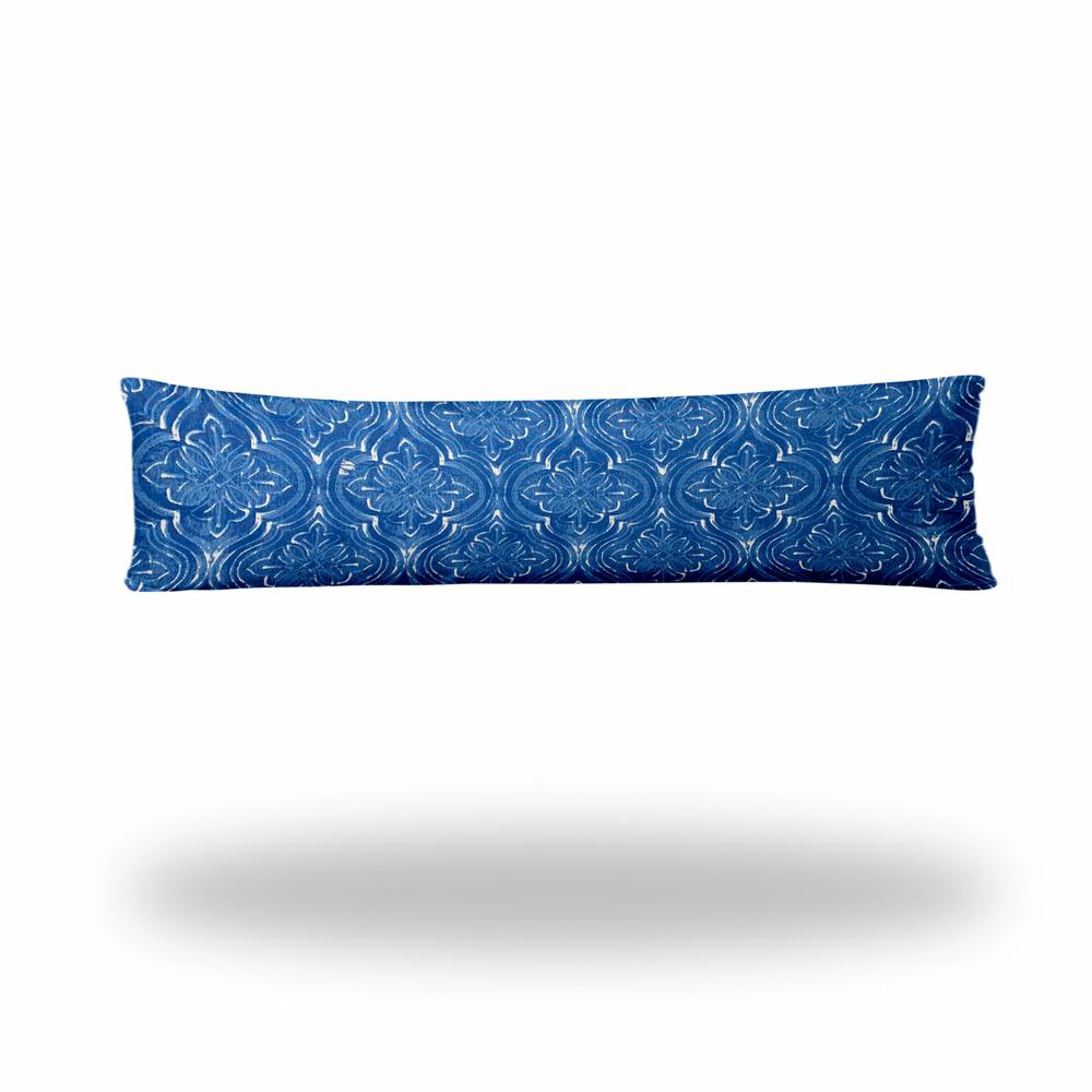 12" X 48" Blue And White Enveloped Ikat Lumbar Indoor Outdoor Pillow. Picture 1