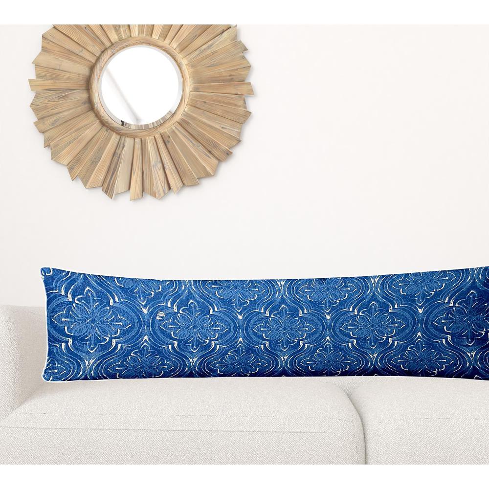 12" X 48" Blue And White Enveloped Ikat Lumbar Indoor Outdoor Pillow. Picture 2