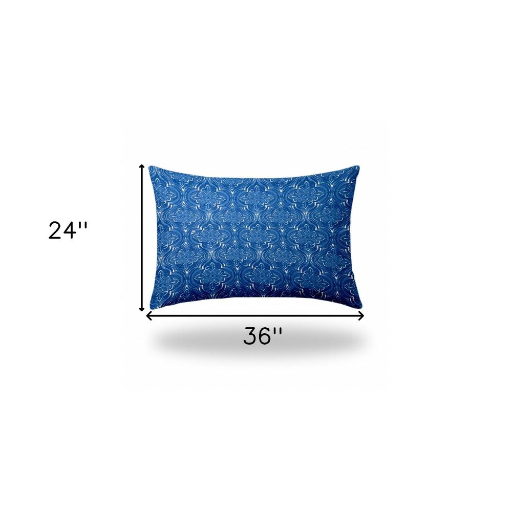 24" X 36" Blue And White Enveloped Ikat Lumbar Indoor Outdoor Pillow Cover. Picture 4