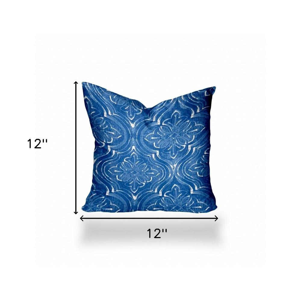 12" X 12" Blue And White Enveloped Ogee Throw Indoor Outdoor Pillow Cover. Picture 4