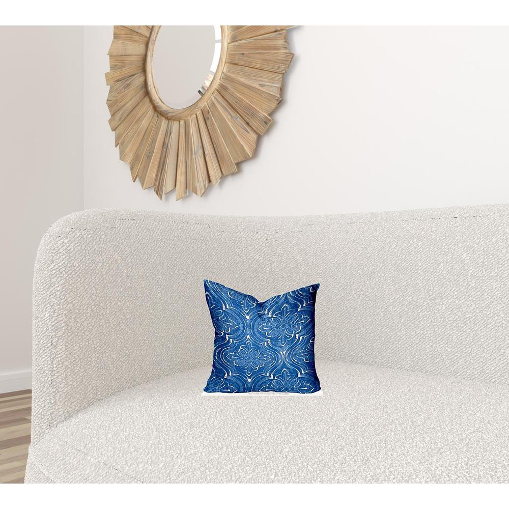 12" X 12" Blue And White Enveloped Ogee Throw Indoor Outdoor Pillow Cover. Picture 2