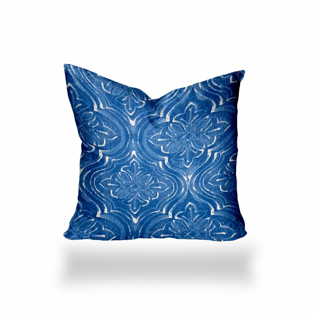 12" X 12" Blue And White Zippered Ikat Throw Indoor Outdoor Pillow Cover. Picture 1