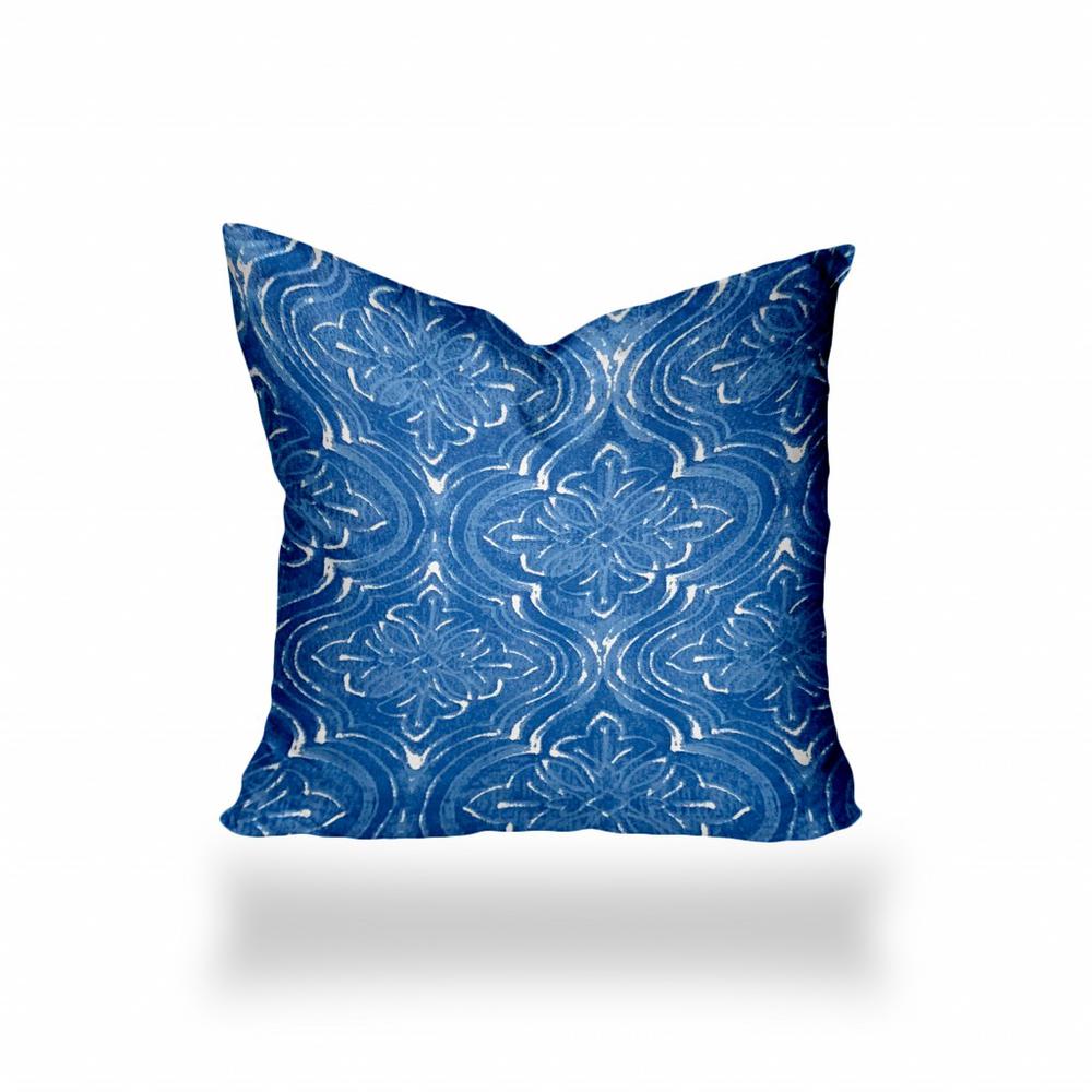 14" X 14" Blue And White Enveloped Ikat Throw Indoor Outdoor Pillow Cover. Picture 1