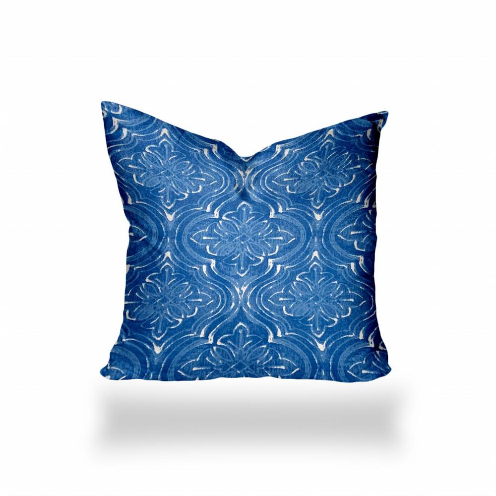 16" X 16" Blue And White Enveloped Ikat Throw Indoor Outdoor Pillow Cover. Picture 1