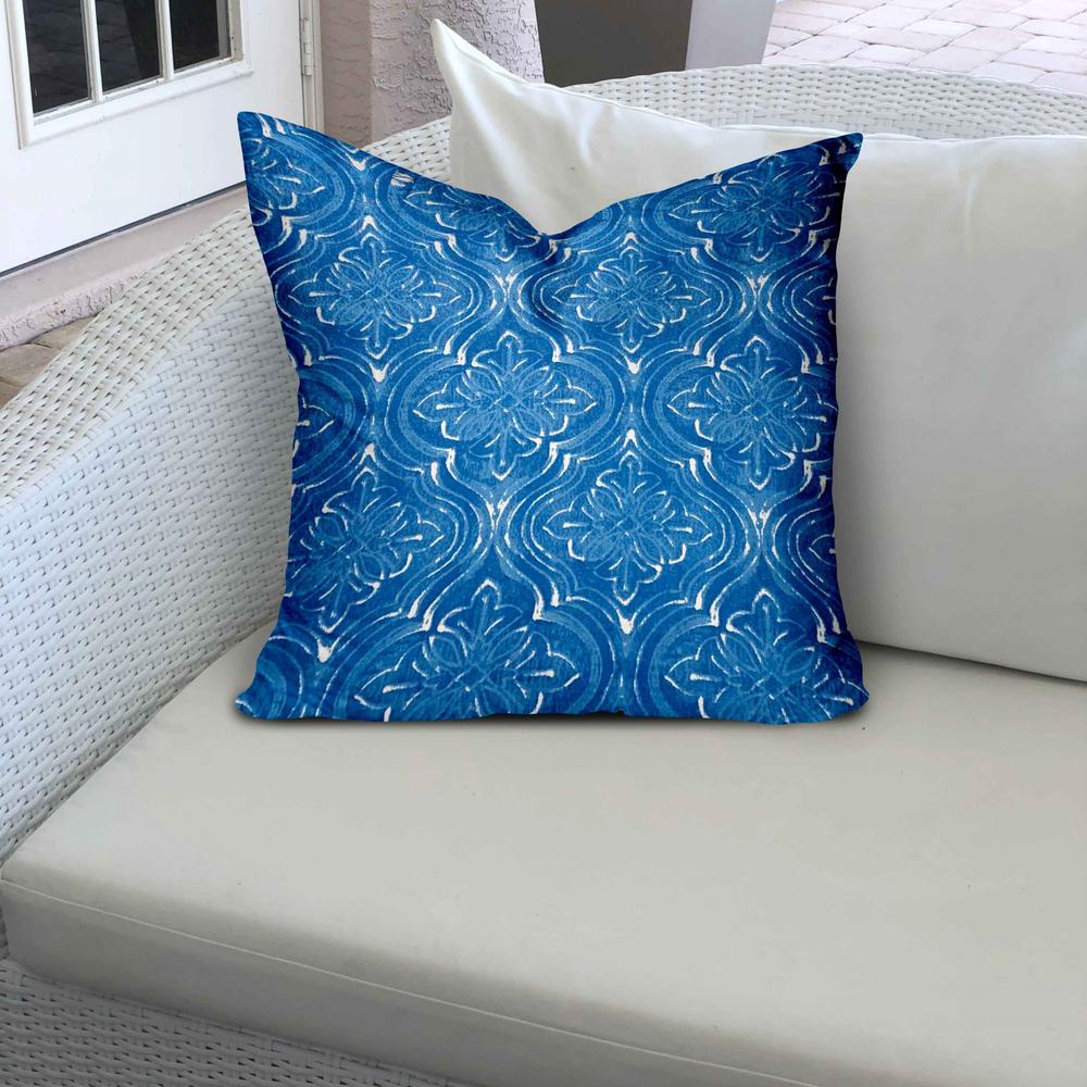 16" X 16" Blue And White Enveloped Ikat Throw Indoor Outdoor Pillow Cover. Picture 3