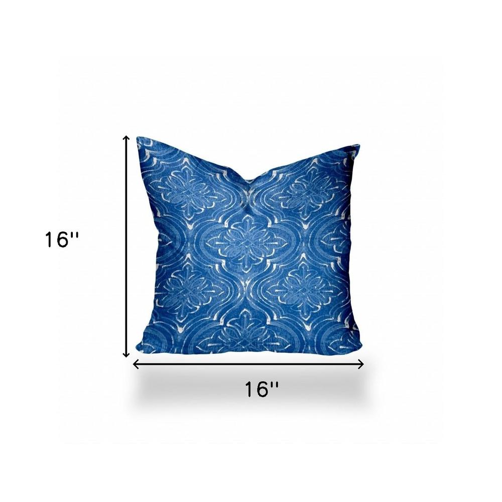 16" X 16" Blue And White Enveloped Ikat Throw Indoor Outdoor Pillow Cover. Picture 4