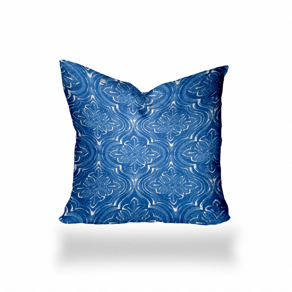 17" X 17" Blue And White Enveloped Ikat Throw Indoor Outdoor Pillow Cover. Picture 1