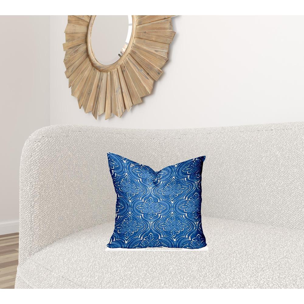 17" X 17" Blue And White Zippered Ikat Throw Indoor Outdoor Pillow Cover. Picture 2