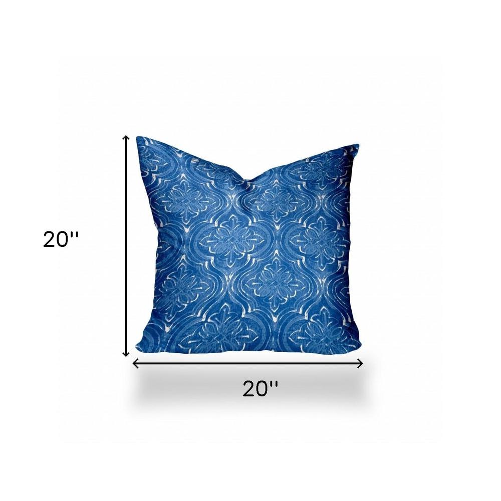20" X 20" Blue And White Enveloped Ikat Throw Indoor Outdoor Pillow Cover. Picture 4