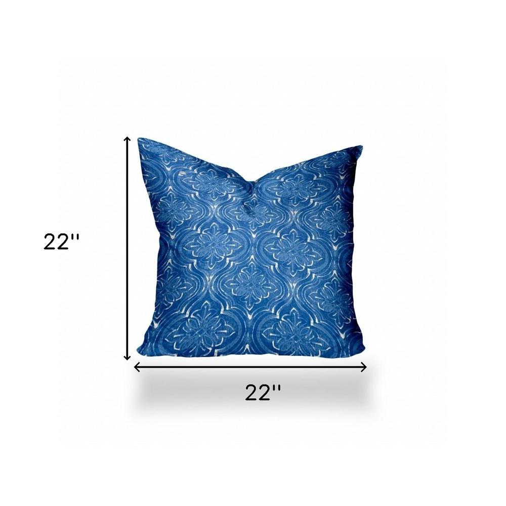 22" X 22" Blue And White Enveloped Ikat Throw Indoor Outdoor Pillow. Picture 4