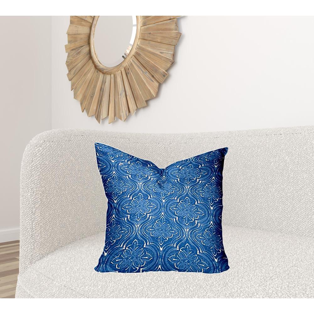 22" X 22" Blue And White Enveloped Ikat Throw Indoor Outdoor Pillow. Picture 2