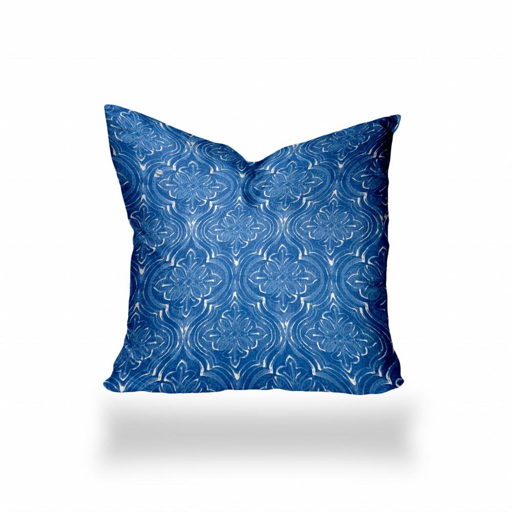 24" X 24" Blue And White Enveloped Ikat Throw Indoor Outdoor Pillow. Picture 1