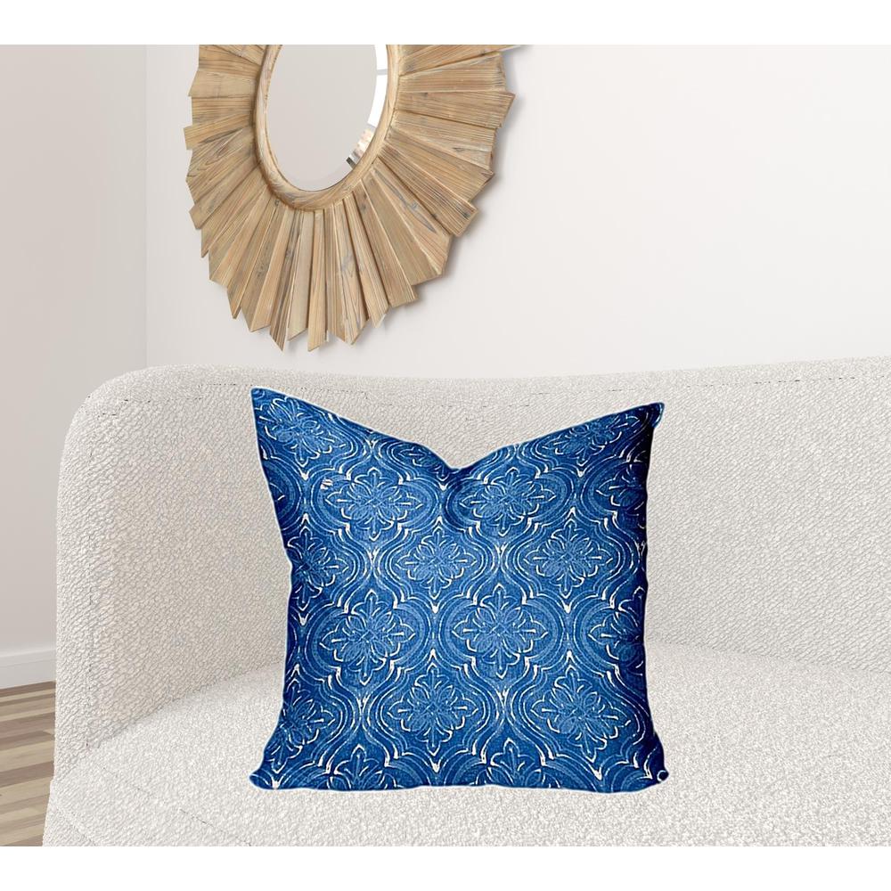 24" X 24" Blue And White Zippered Ikat Throw Indoor Outdoor Pillow Cover. Picture 2