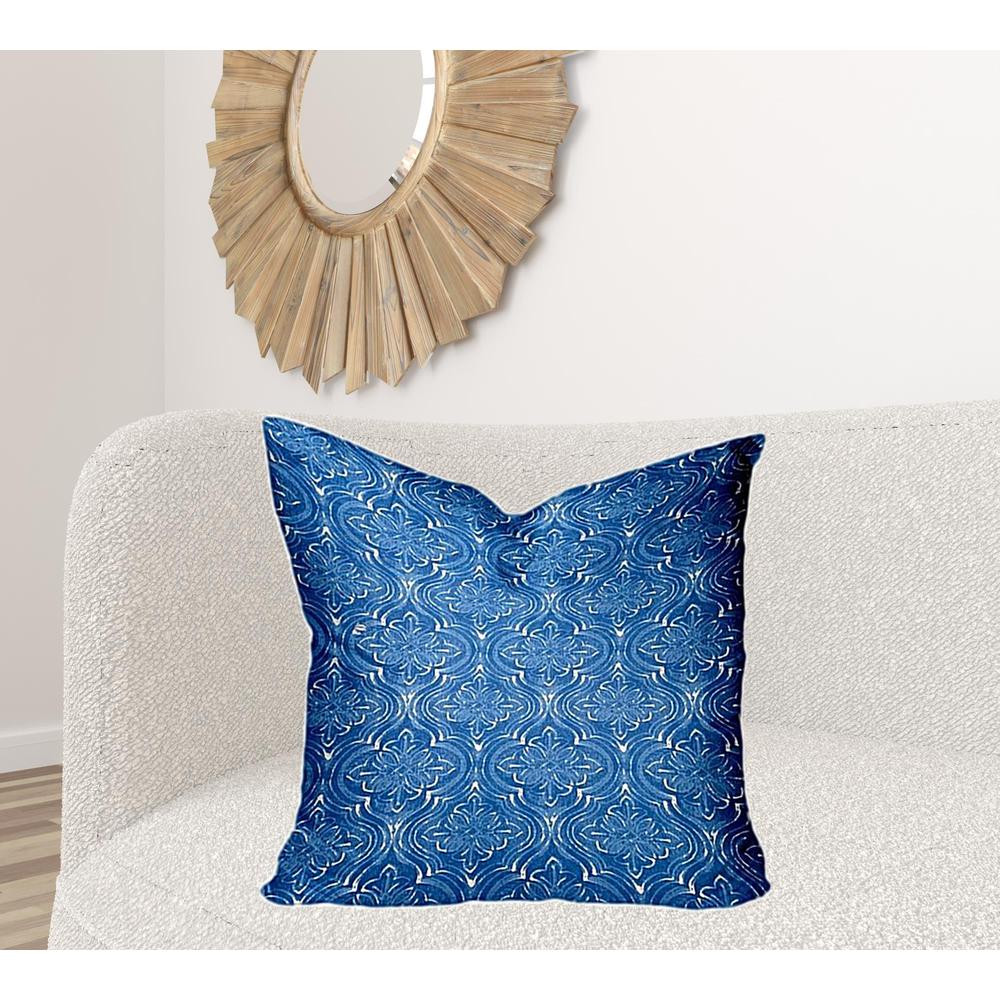 26" X 26" Blue And White Blown Seam Ikat Throw Indoor Outdoor Pillow. Picture 2