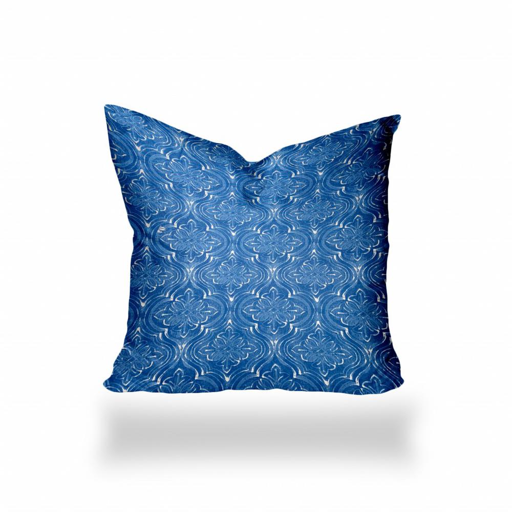 26" X 26" Blue And White Zippered Ikat Throw Indoor Outdoor Pillow Cover. Picture 1