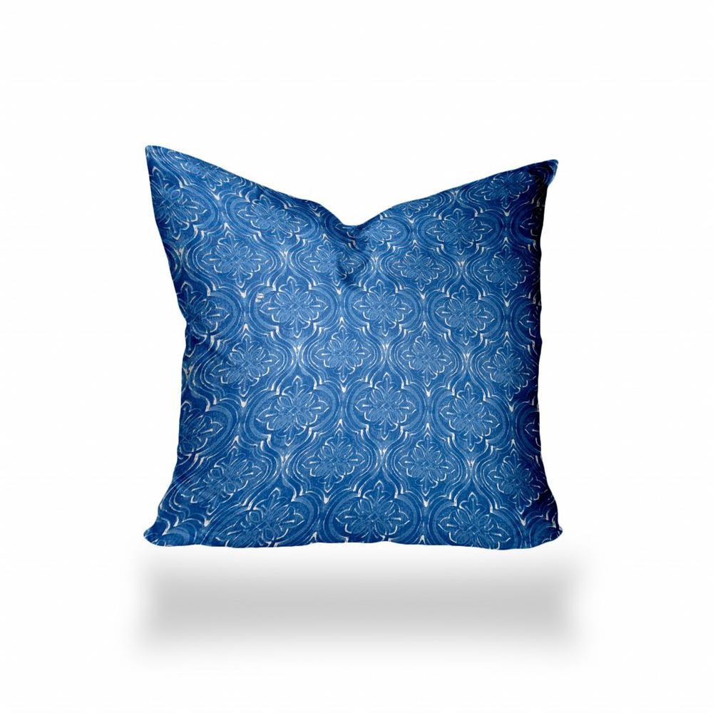 36" X 36" Blue And White Enveloped Ikat Throw Indoor Outdoor Pillow Cover. Picture 1