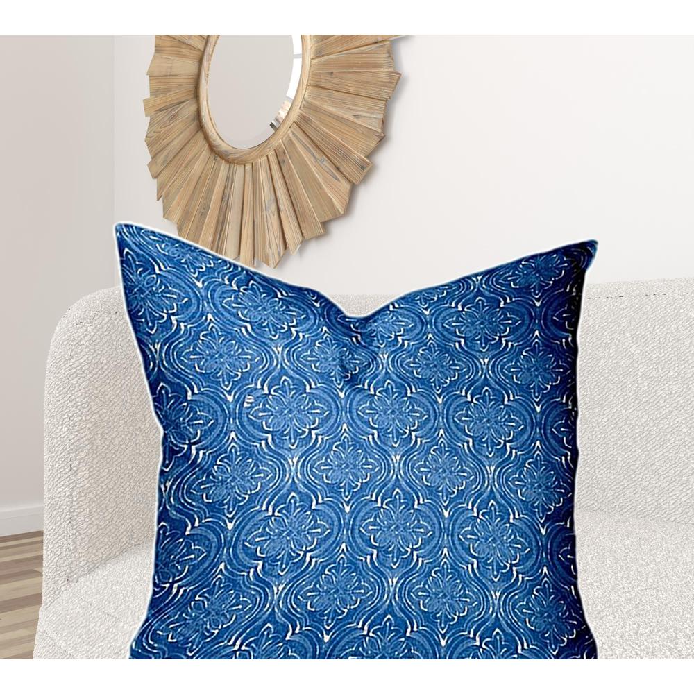 36" X 36" Blue And White Enveloped Ikat Throw Indoor Outdoor Pillow Cover. Picture 2