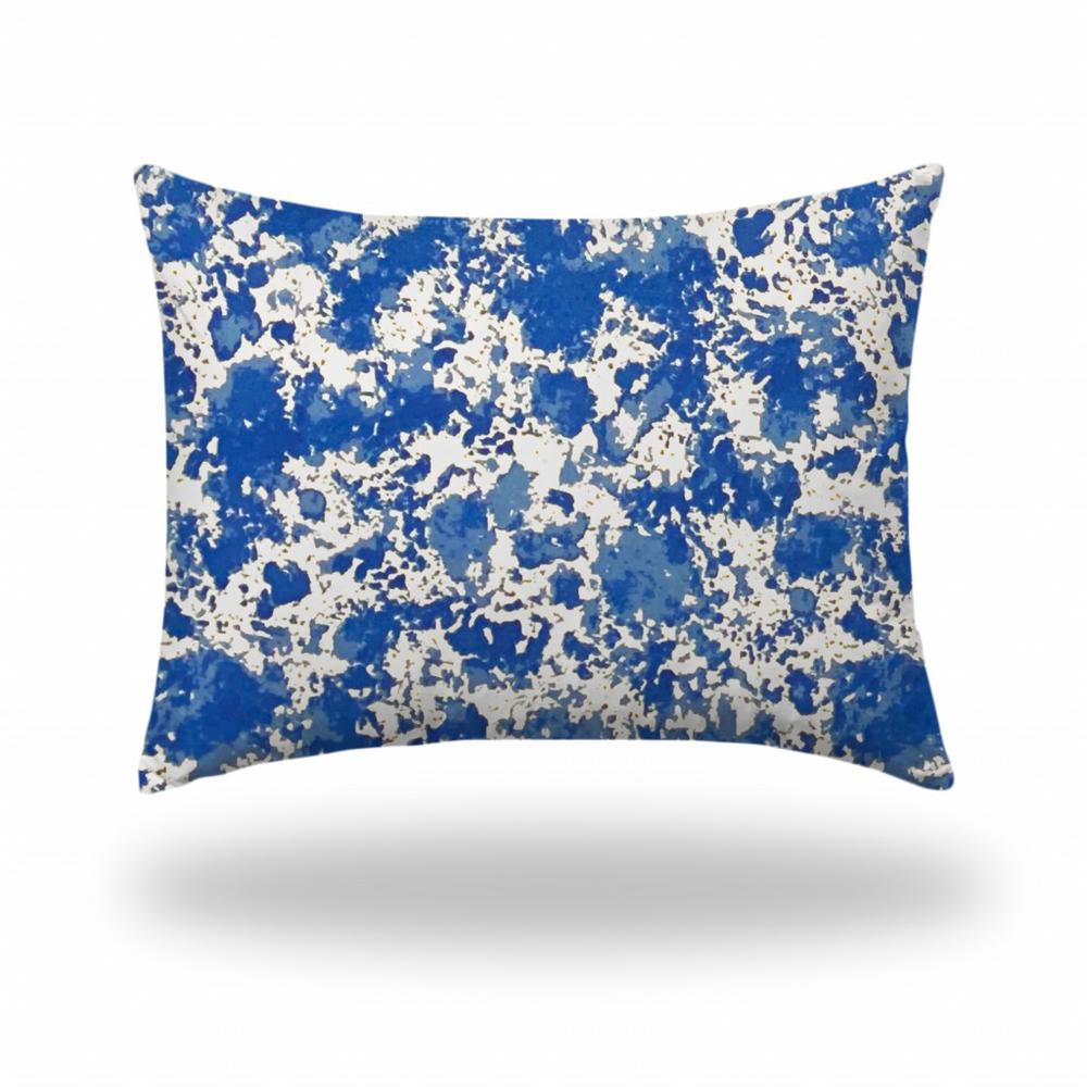 12" X 16" Blue And White Blown Seam Coastal Lumbar Indoor Outdoor Pillow. Picture 1