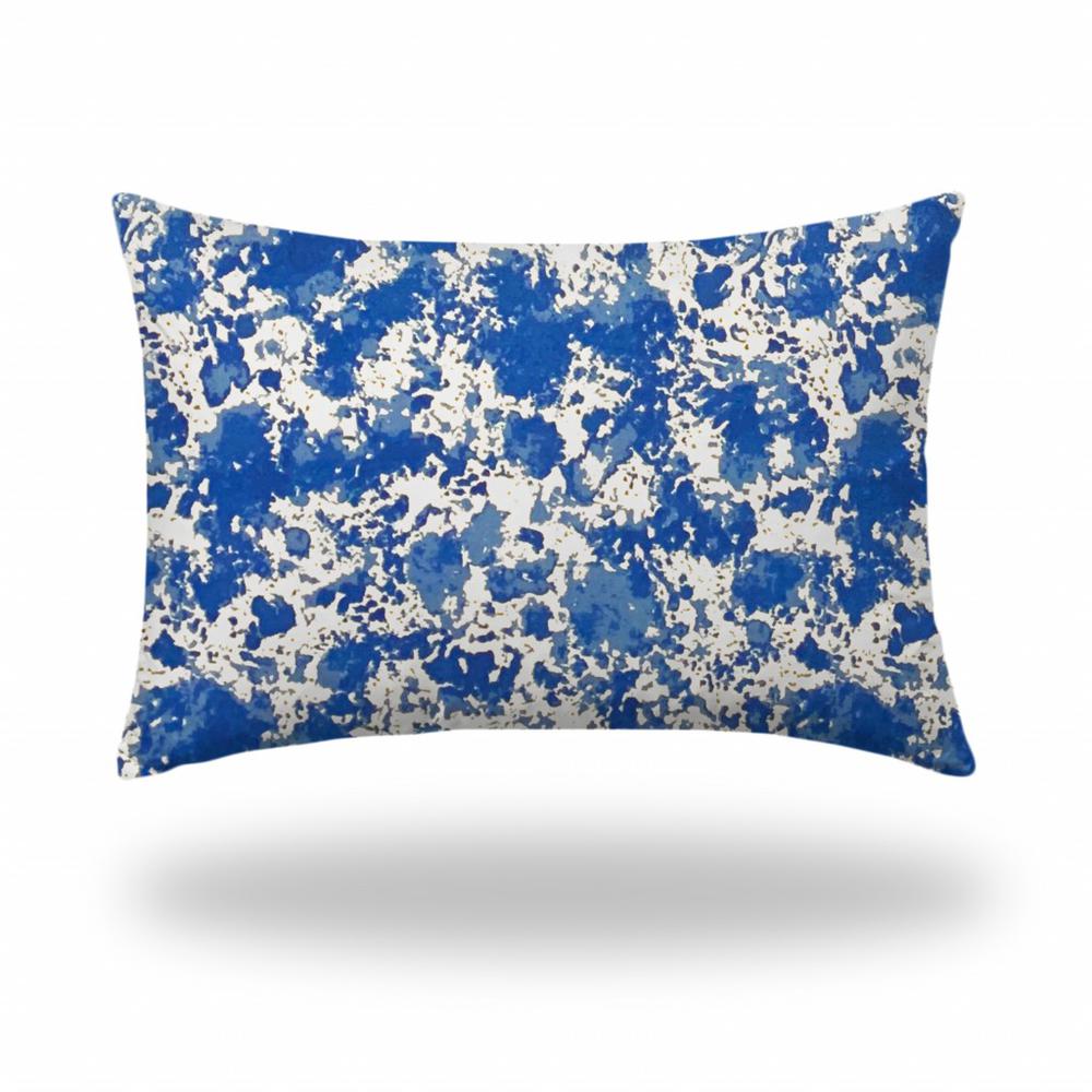 12" X 18" Blue And White Blown Seam Coastal Lumbar Indoor Outdoor Pillow. Picture 1