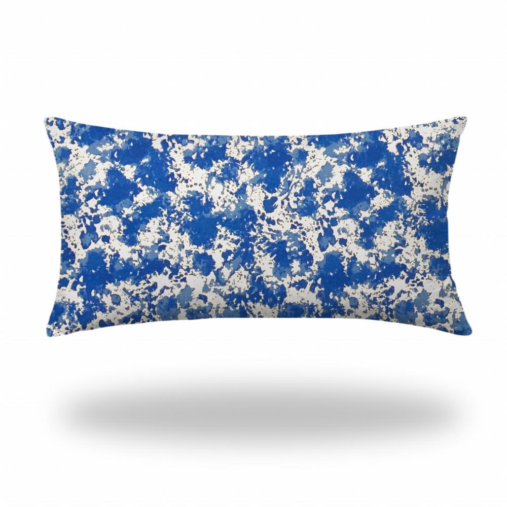 14" X 24" Blue And White Enveloped Lumbar Indoor Outdoor Pillow Cover. Picture 1