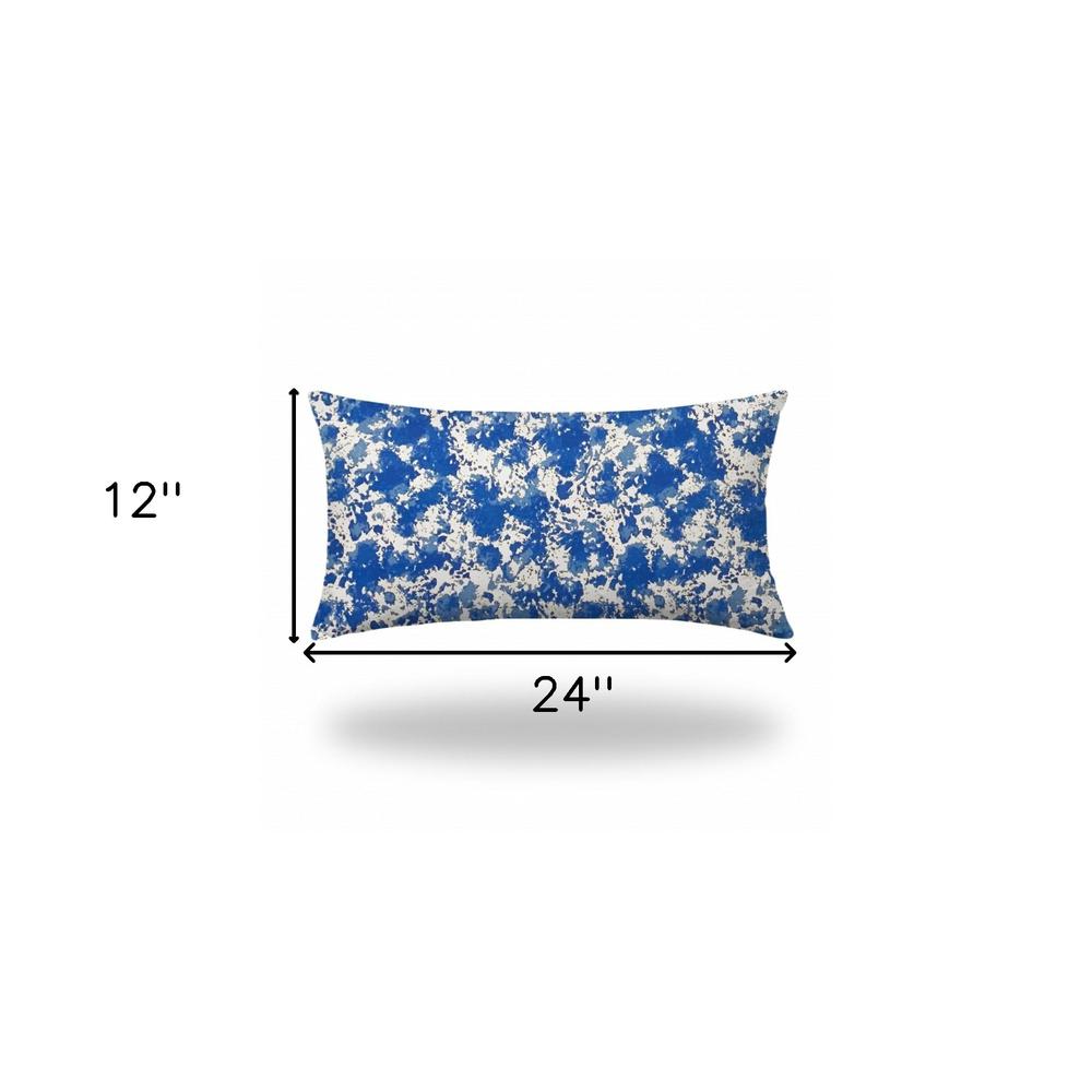 14" X 24" Blue And White Enveloped Lumbar Indoor Outdoor Pillow Cover. Picture 4