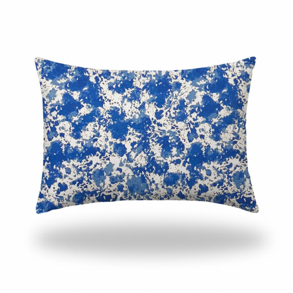 14" X 20" Blue And White Blown Seam Coastal Lumbar Indoor Outdoor Pillow. Picture 1