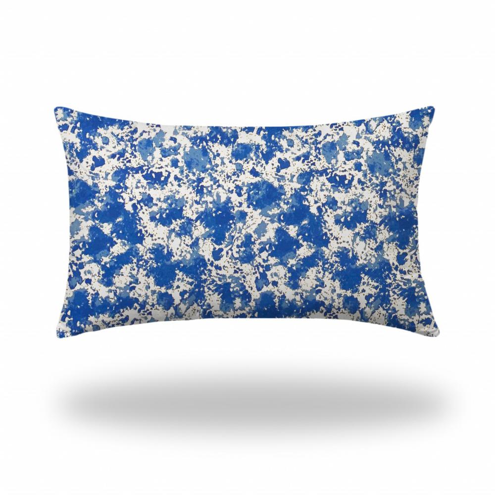 16" X 26" Blue And White Blown Seam Coastal Lumbar Indoor Outdoor Pillow. Picture 1