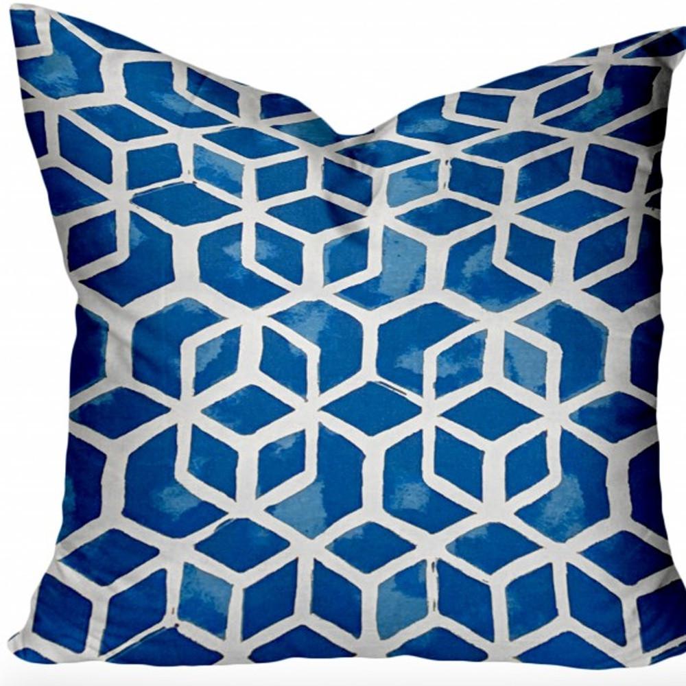 16" X 16" Blue and White Indoor Outdoor Throw Pillow Cover. Picture 4