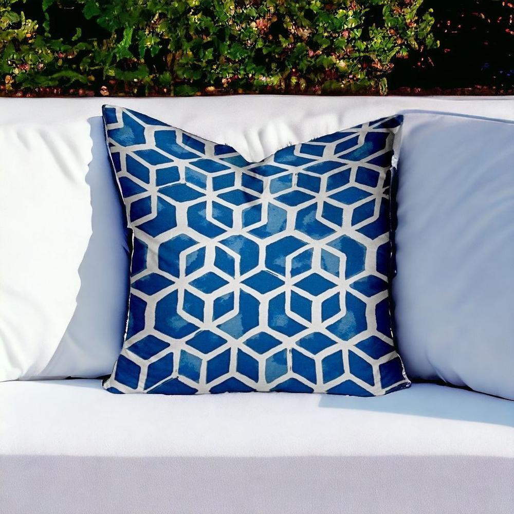 16" X 16" Blue and White Indoor Outdoor Throw Pillow Cover. Picture 2