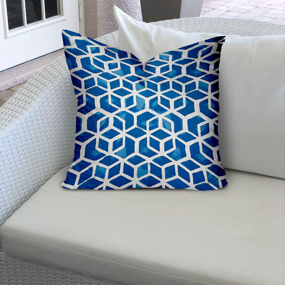 16" X 16" Blue And White Enveloped Geometric Throw Indoor Outdoor Pillow. Picture 3