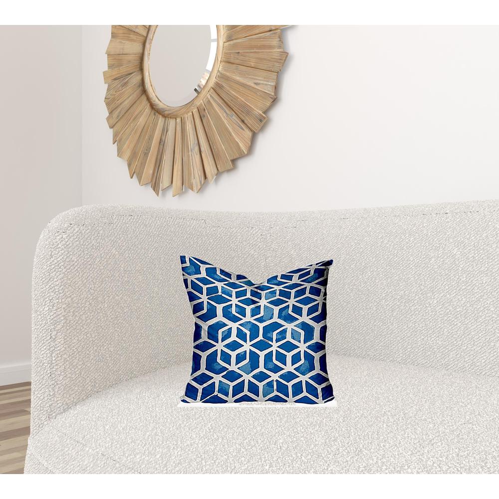 16" X 16" Blue And White Enveloped Geometric Throw Indoor Outdoor Pillow. Picture 2