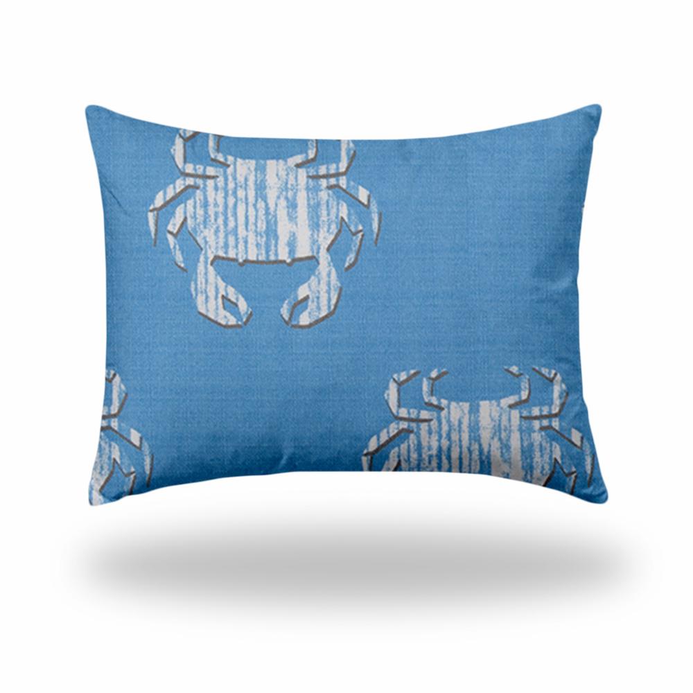 12" X 16" Blue And White Crab Enveloped Lumbar Indoor Outdoor Pillow Cover. Picture 1