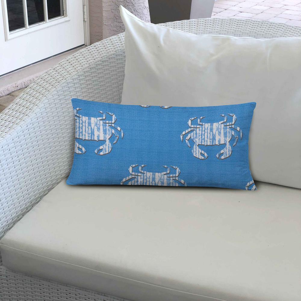 12" X 16" Blue And White Crab Enveloped Lumbar Indoor Outdoor Pillow Cover. Picture 3