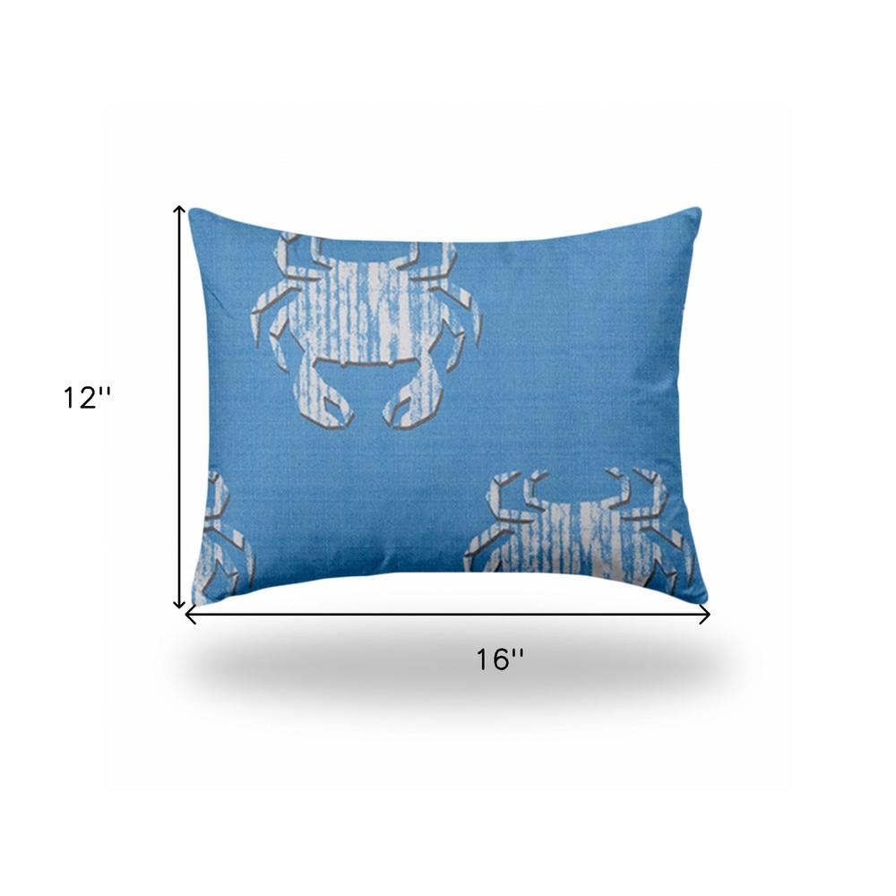 12" X 16" Blue And White Crab Enveloped Lumbar Indoor Outdoor Pillow Cover. Picture 4