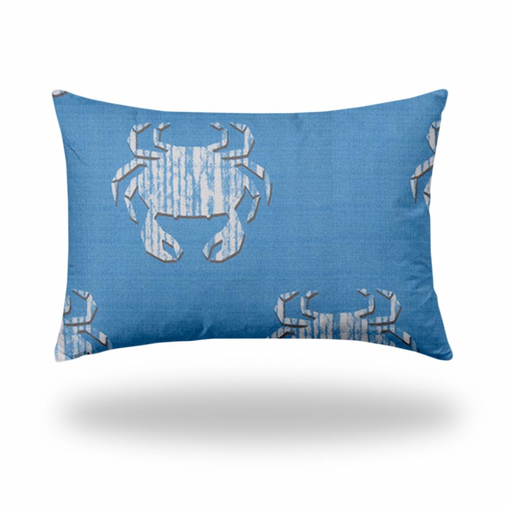 12" X 18" Blue And White Crab Enveloped Lumbar Indoor Outdoor Pillow Cover. Picture 1