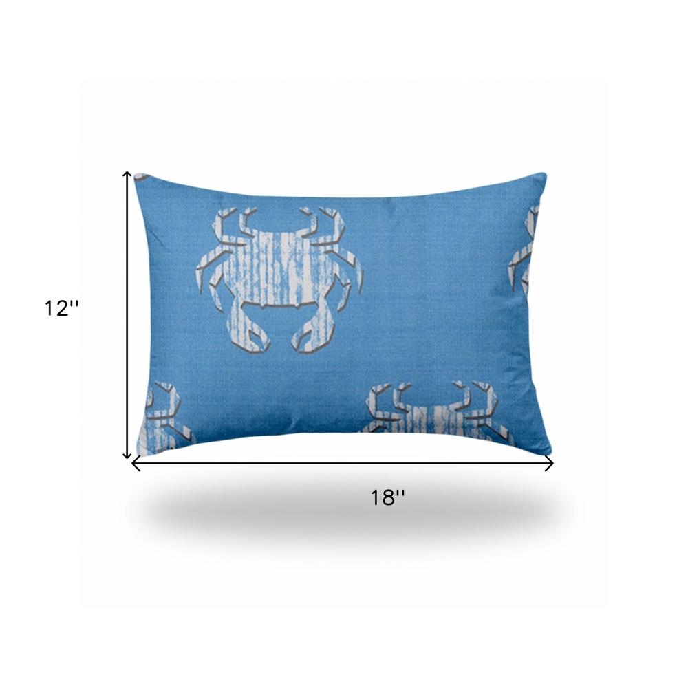 12" X 18" Blue And White Crab Enveloped Lumbar Indoor Outdoor Pillow Cover. Picture 4