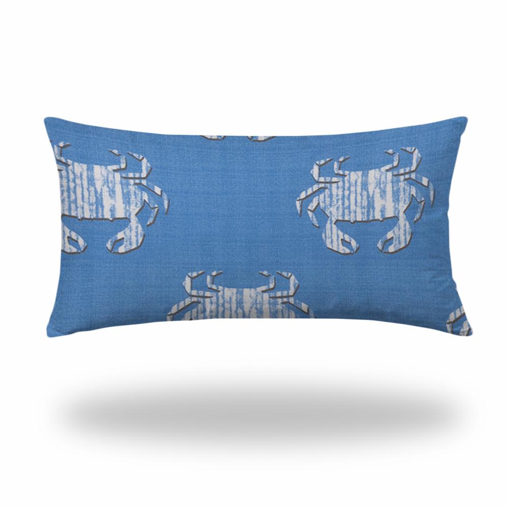 14" X 24" Blue And White Crab Enveloped Lumbar Indoor Outdoor Pillow Cover. Picture 1