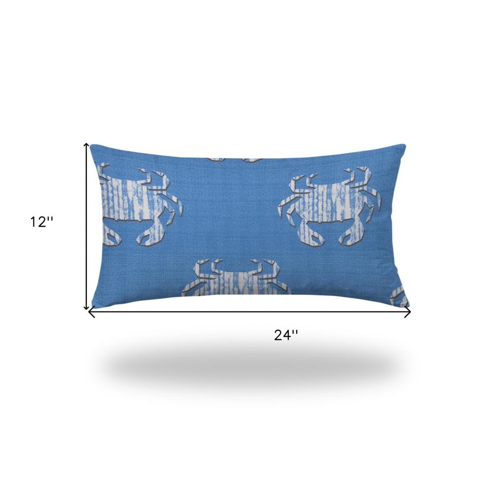 14" X 24" Blue And White Crab Enveloped Lumbar Indoor Outdoor Pillow Cover. Picture 4
